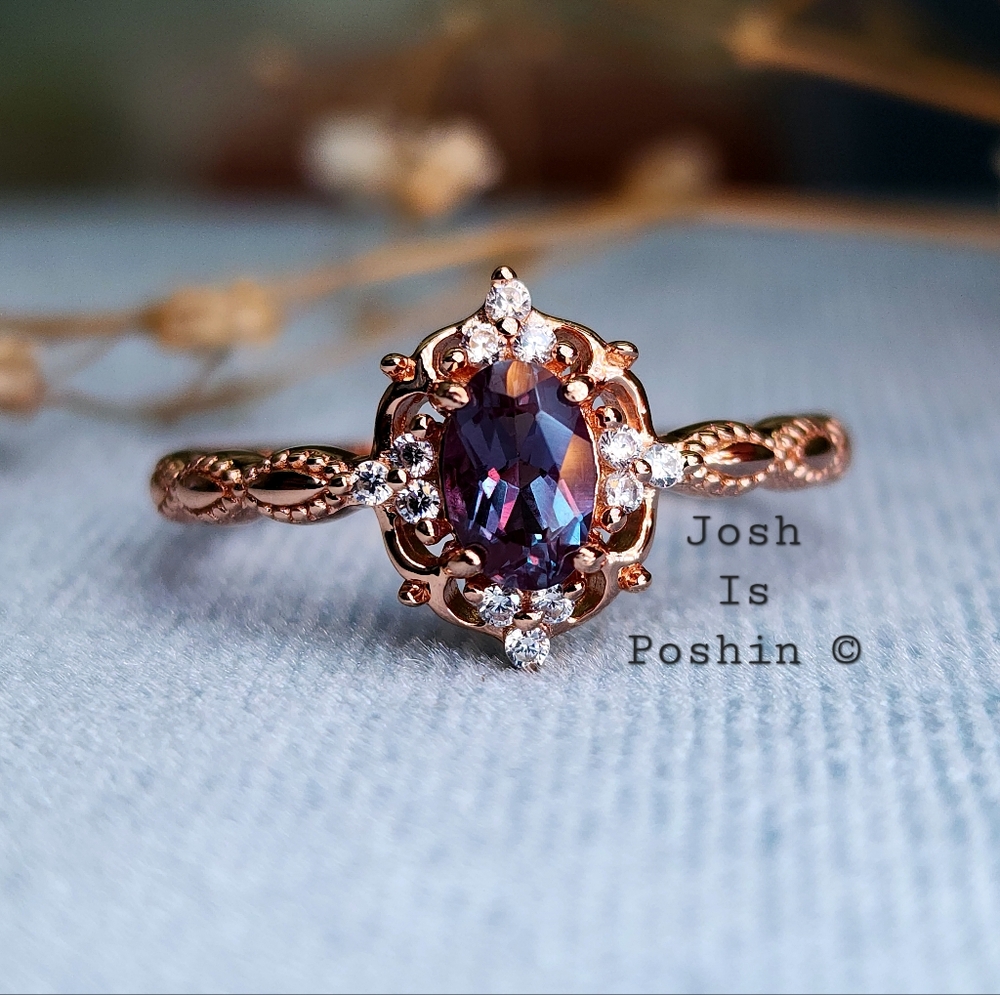 1/2CTW Alexandrite halo ring in rose gold over sterling silver